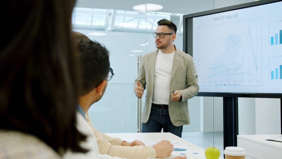confident person giving presentation